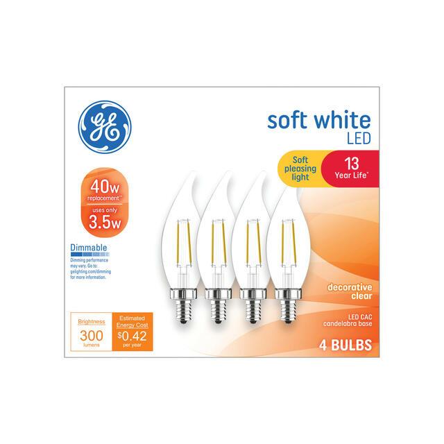 GE Classic LED 40 Watt Replacement, Soft White, CA11 Deco - Candle Bulbs (4 Pack)