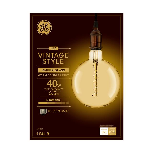 GE Vintage LED 40 Watt Replacement, Candlelight, G63 Deco - Globe Bulbs (1 Pack)