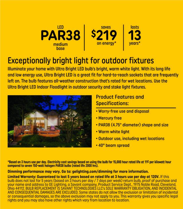 GE Ultra Bright LED 150 Watt Replacement, Warm White, PAR38 Outdoor Floodlight Bulb (1 Pack)