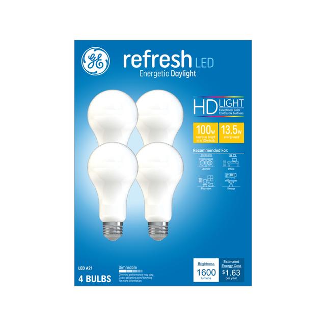 GE Refresh HD LED 100 Watt Replacement, Daylight, A21 General Purpose Bulbs (4 Pack)