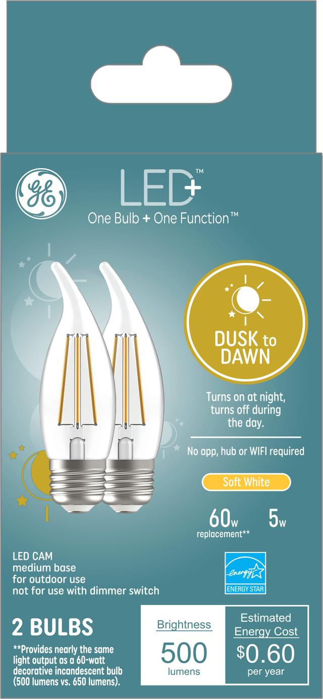 GE LED+ Ampoules LED du crépuscule à l’aube, déco - Bougie, CA11 ampoules, 5 watts ( 2 Pack)