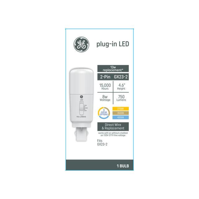 GE Plug-in LED T12 Light Bulb, 13 Watt Replacement, 2-Pin GX23-2 Base, Color Select (1 Pack)