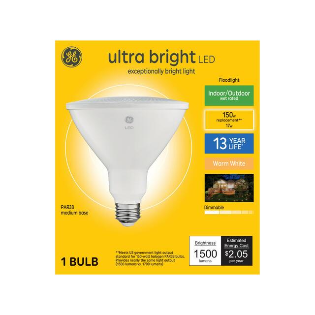 GE Ultra Bright LED 150 Watt Replacement, Warm White, PAR38 Outdoor Floodlight Bulb (1 Pack)