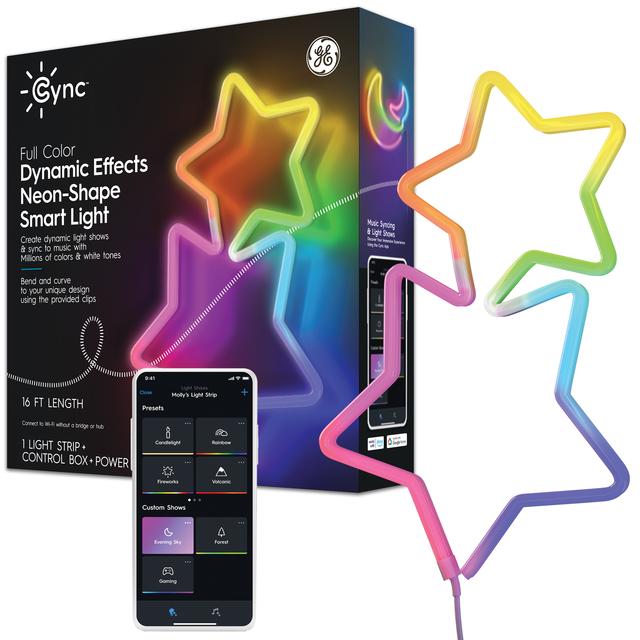 GE CYNC Smart Neon Shape Light Dynamic Effects Full Color, 2.4GHz Wi-Fi Enabled, Works with Google Assistant and Amazon Alexa, No Hub Required (16-Foot Shape Light + Power Supply)