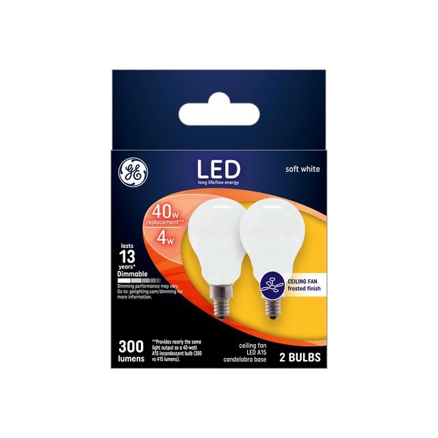 GE Classic LED 40 Watt Replacement, Soft White, A15 Ceiling Fan Bulbs (2 Pack)