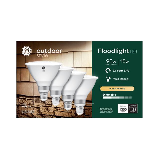 GE Outdoor Style LED 90 Watt Replacement,Warm White, PAR38 Outdoor Floodlight Bulbs (4 Pack)