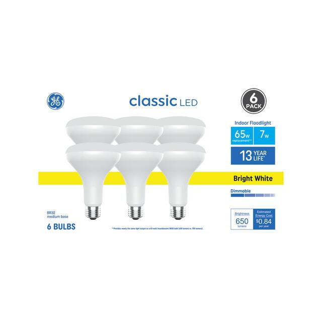 GE Classic LED 65 Watt Replacement, Bright White, BR30 Indoor Floodlight Bulbs (6 Pack)
