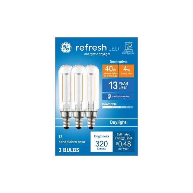 GE Refresh HD LED 40 Watt Replacement, Daylight, T8 Deco - Tubular Bulbs (3 Pack)