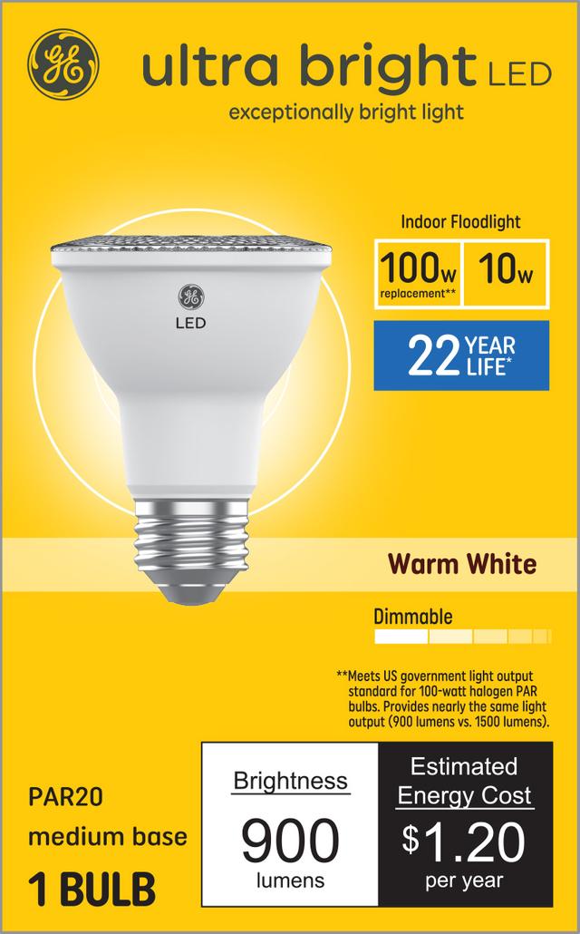 GE Ultra Bright LED 100 Watt Replacement, Warm White, PAR20 Indoor
