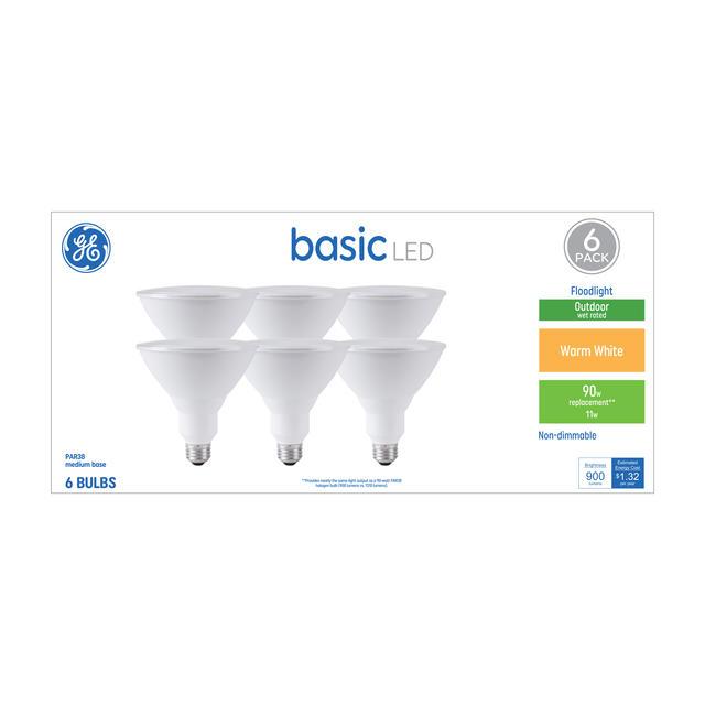 GE Basic LED 90 Watt Replacement, Warm White, PAR38 Outdoor Floodlight Bulbs (6 Pack)
