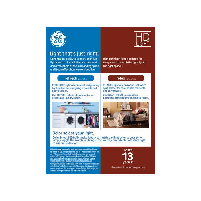 GE Color Select LED 40 Watt Replacement, A19 General Purpose Bulbs (4 Pack)