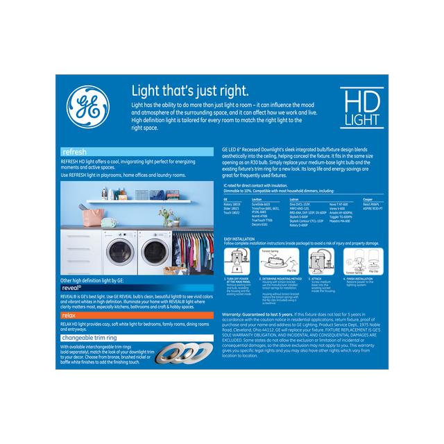 GE Refresh LED Recessed Downlight Fixtures, 65 Watt Replacement, 6-Inches, RS6 (1 Pack)