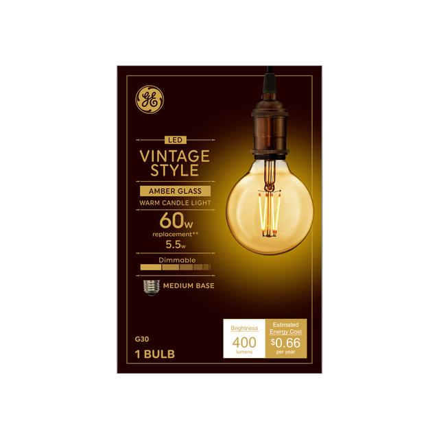 GE Vintage LED 60 Watt Replacement, Candlelight, G30 Deco - Globe Bulbs (1 Pack)