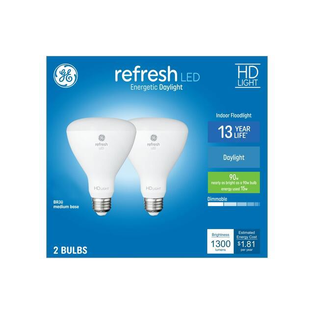 GE Refresh HD LED 90 Watt Replacement, Daylight, BR30 Indoor Floodlight Bulbs (2 Pack)