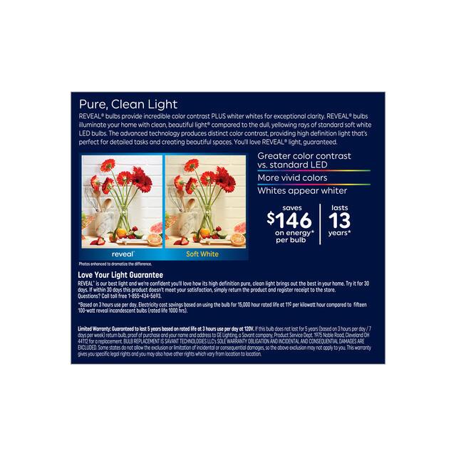 GE Reveal HD+ LED 100 Watt Replacement, Reveal, A19 General Purpose Bulbs (2 Pack)
