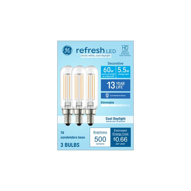 GE Refresh HD LED 60 Watt Replacement, Cool Daylight, T8 Deco - Tubular Bulbs (3 Pack)