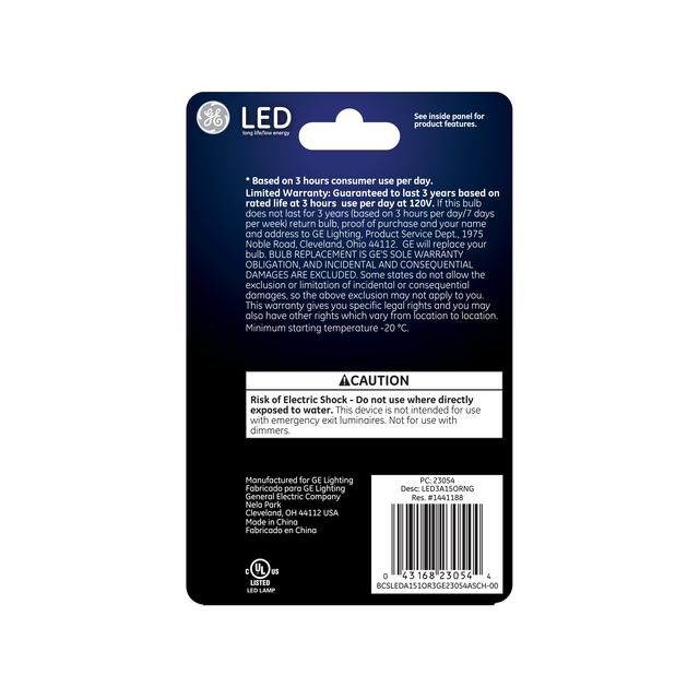 GE Classic LED Watt Replacement, Orange Light, A15 Specialty Bulb (1 Pack)