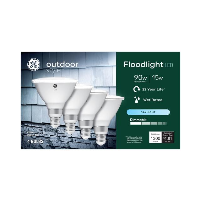 GE Outdoor Style LED 90 Watt Replacement,Daylight, PAR38 Outdoor Floodlight Bulbs (4 Pack)