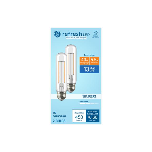 GE Refresh HD LED 40 Watt Replacement, Cool Daylight, T10 Deco - Tubular Bulbs (2 Pack)
