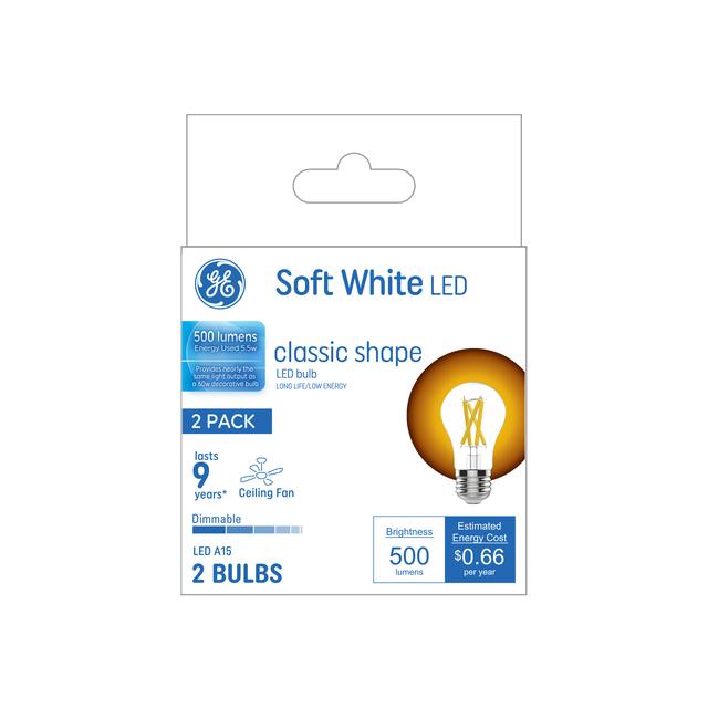 GE Basic LED 60 Watt Replacement, Soft White, A15 Ceiling Fan Bulbs (2 Pack)