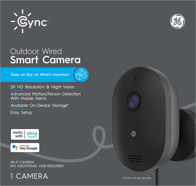 Caméra intelligente filaire extérieure CYNC, résolution HD 2K, vision nocturne, fonctionne avec Alexa et Google Assistant, Wi-Fi activé, aucun concentrateur requis (1-Pack)
