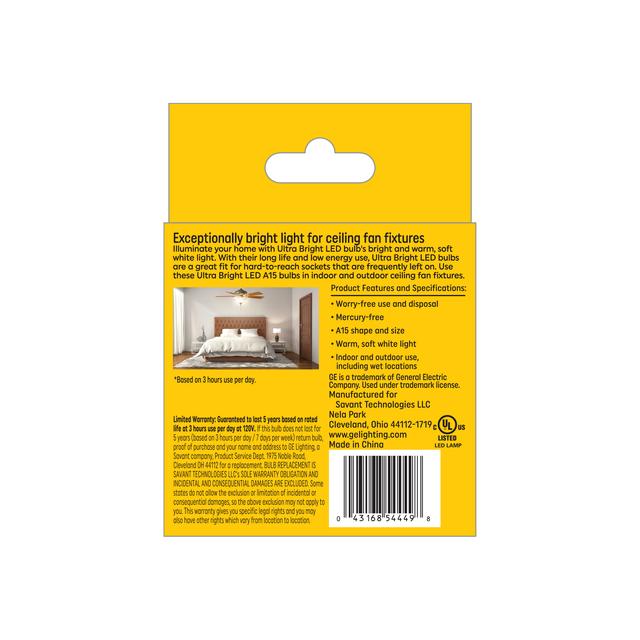 GE Ultra Bright LED 100 Watt Replacement, Soft White, A15 Ceiling Fan Bulbs (2 Pack)