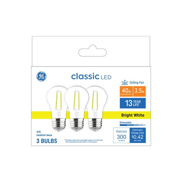 GE Classic LED 40 Watt Replacement, Bright White, A15 Ceiling Fan Bulbs (3 Pack)