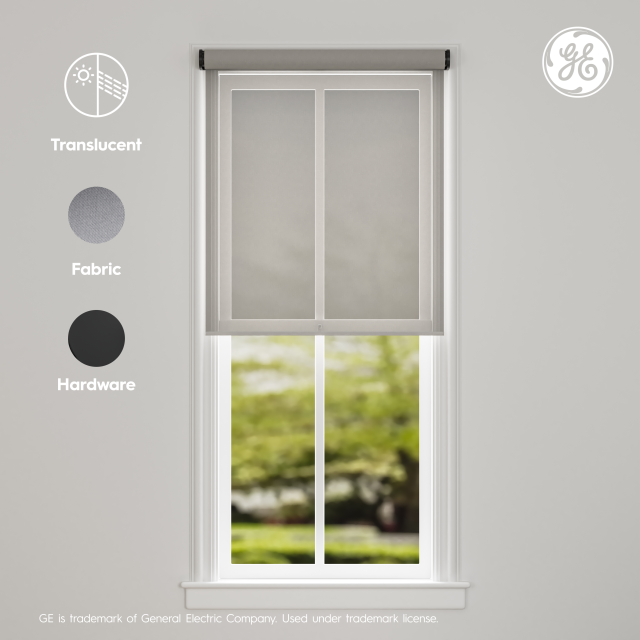 GE Smart Shade, Motorized Window Blind with Matter & Remote Control, Easy Install, Black Hardware, Translucent Grey Fabric, Quiet Operation, 24” Width, Adjustable Length, 1 Shade