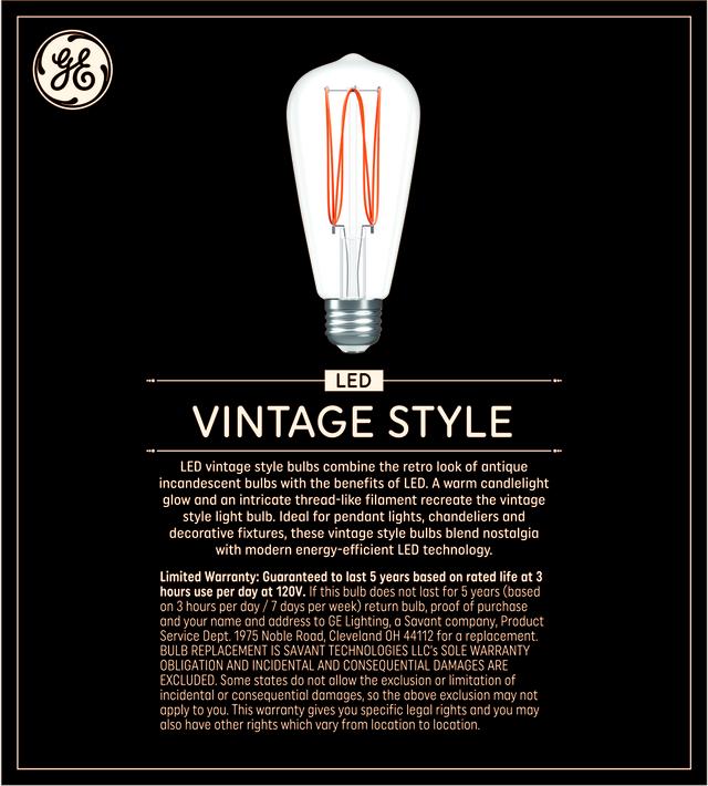 GE Vintage LED 60 Watt Replacement, Candlelight, ST19 Edison Bulbs (2 Pack)