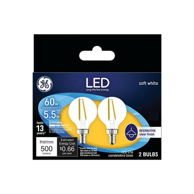 GE Classic LED 60 Watt Replacement, Soft White, G16.5 Vanity - Globe Bulbs (2 Pack)