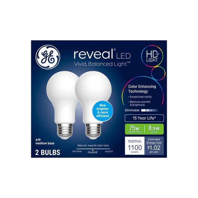 GE Reveal HD+ LED 75 Watt Replacement, Reveal, A19 General Purpose Bulbs (2 Pack)