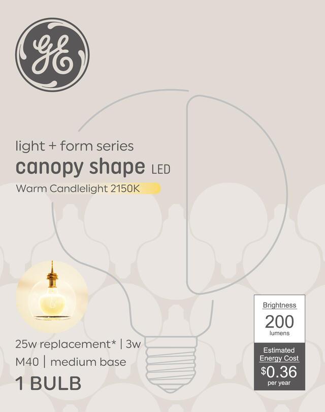 GE Light + Form Canopy Shape Warm Candlelight 25W M40 Bulbs (1 pack)