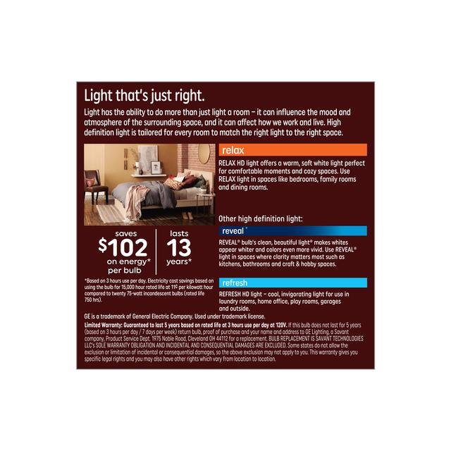 GE Relax HD LED 75 Watt Replacement, Soft White, A19+ General Purpose Bulbs (2 Pack)