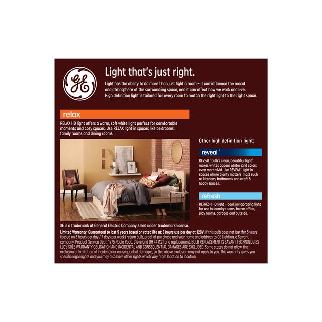GE Relax HD LED 40 Watt Replacement, Soft White, A19 General Purpose Bulbs (2 Pack)