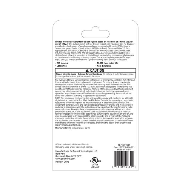 GE Specialty LED 25 Watt Replacement, Soft White, T10 Specialty Bulb (1 Pack)