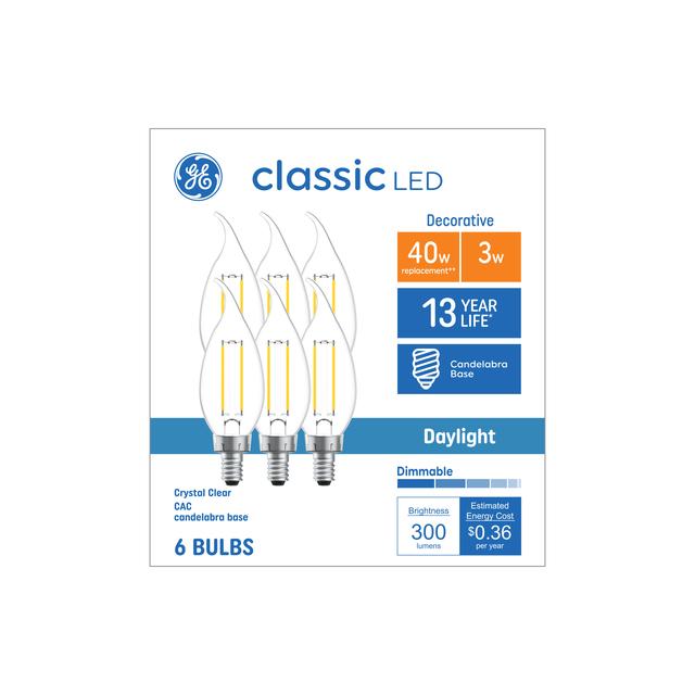 GE Classic LED 40 Watt Replacement, Daylight, CA11 Deco - Candle Bulbs (6 Pack)