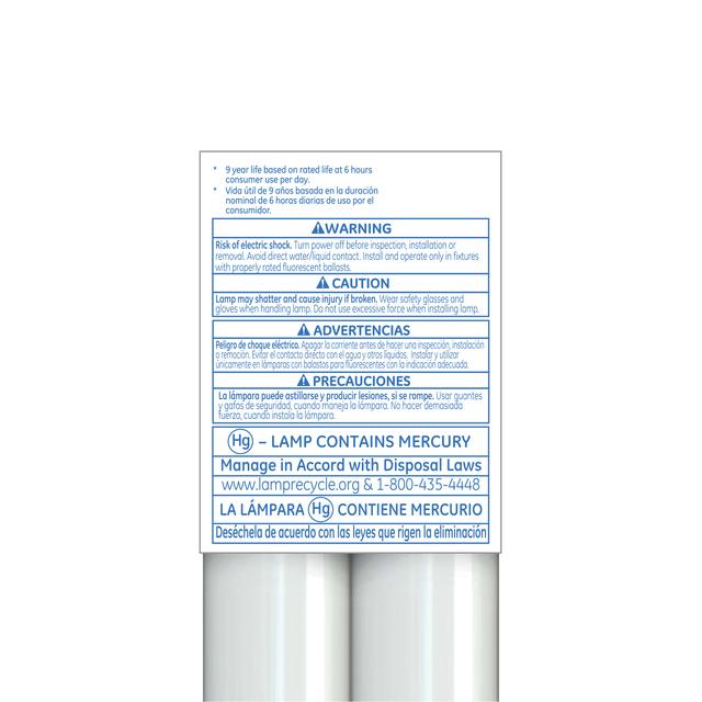 GE Warm White 40 Watt 48 Inch T12 G13 Base Fluorescent Tube 2 Pack