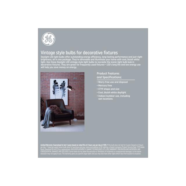 GE Classic LED 60 Watt Replacement, Daylight, ST19 Edison Bulbs (4 Pack)