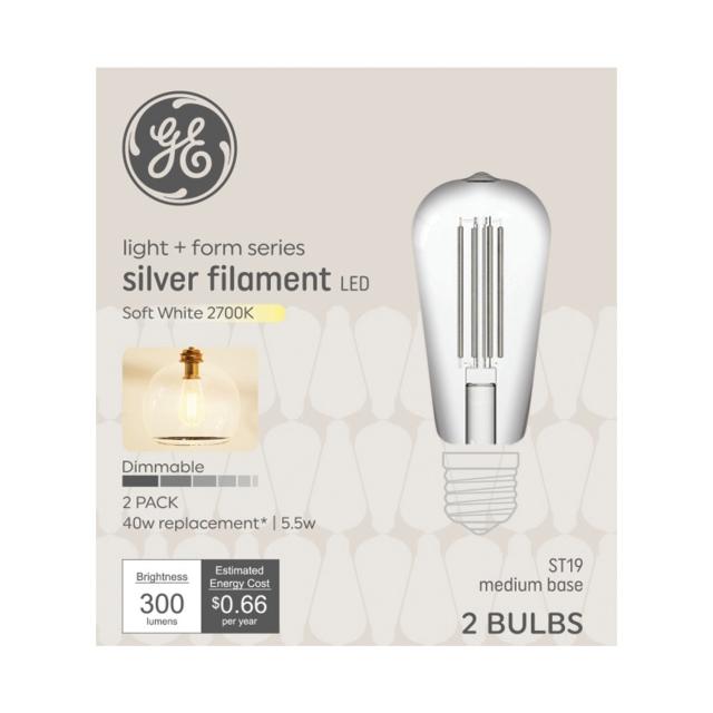 GE Light + Form Silver Filament Soft White 40W ST19 (2 bulbs)
