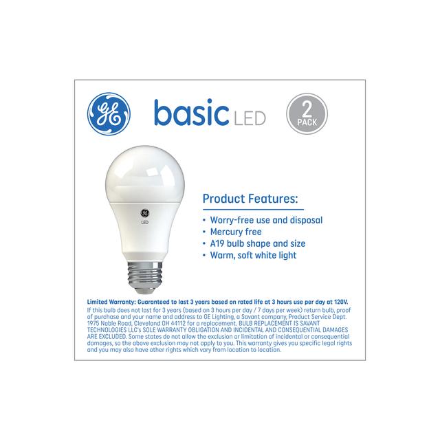 GE Basic LED 75 Watt Replacement, Soft White, A19 General Purpose Bulbs (2 Pack)
