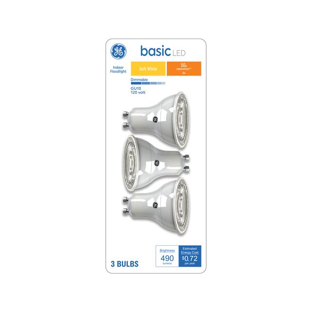 GE Basic LED 50 Watt Replacement, Soft White, PAR16 Indoor Floodlight Bulbs (3 Pack)