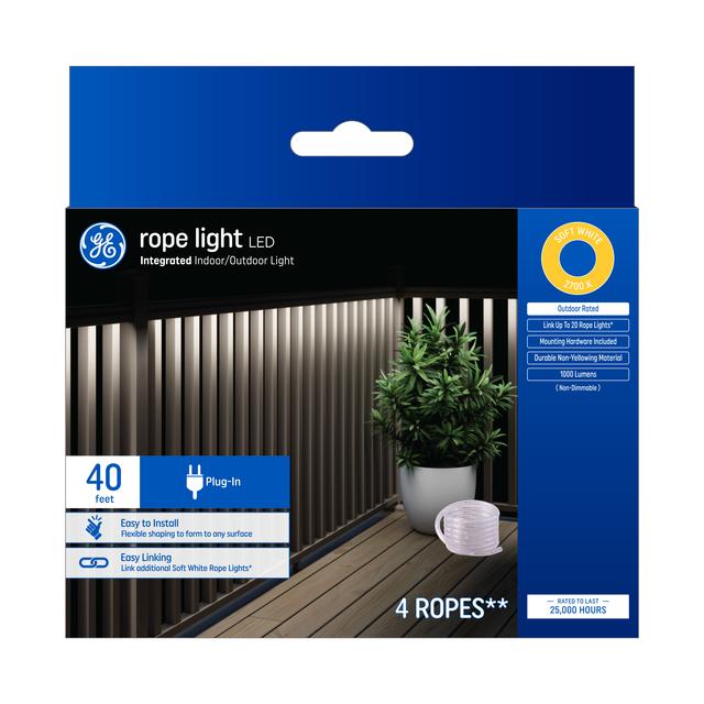 GE Rope Light Soft White 24W LED Outdoor Rated 40ft Plug-In Light Fixture