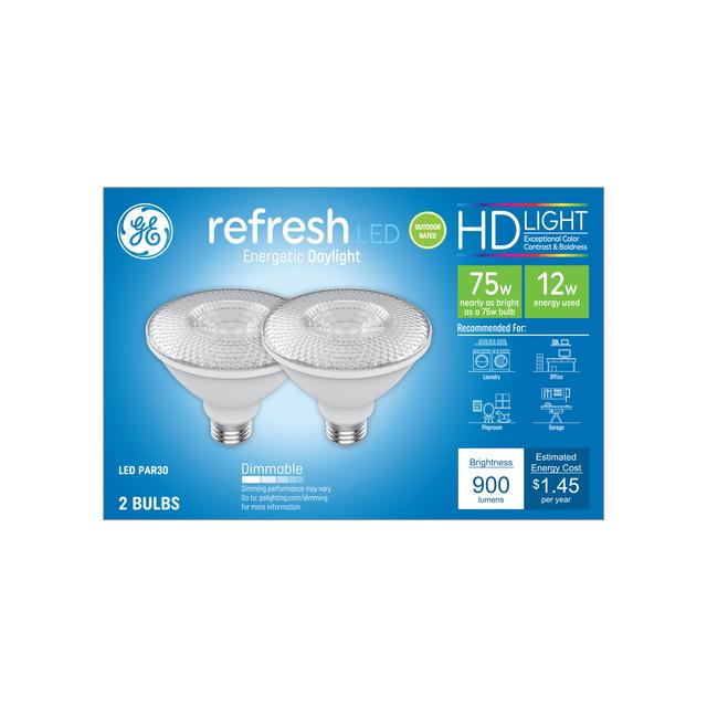 GE Refresh HD LED 75 Watt Replacement, Daylight, PAR30 Outdoor Floodlight Bulbs (2 Pack)