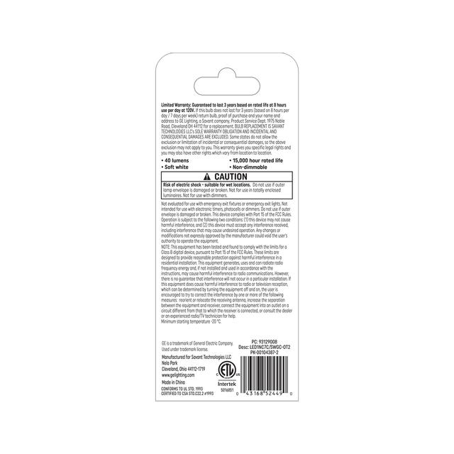 GE Specialty LED 7 Watt Replacement, Soft White, C7 Night Light Bulbs (2 Pack)