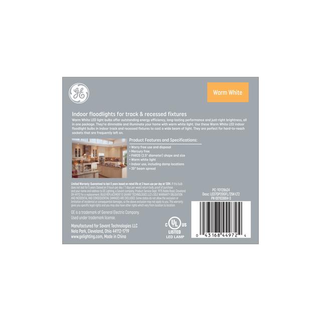 GE Classic LED 50 Watt Replacement, Warm White, PAR20 Indoor Floodlight Bulbs (2 Pack)