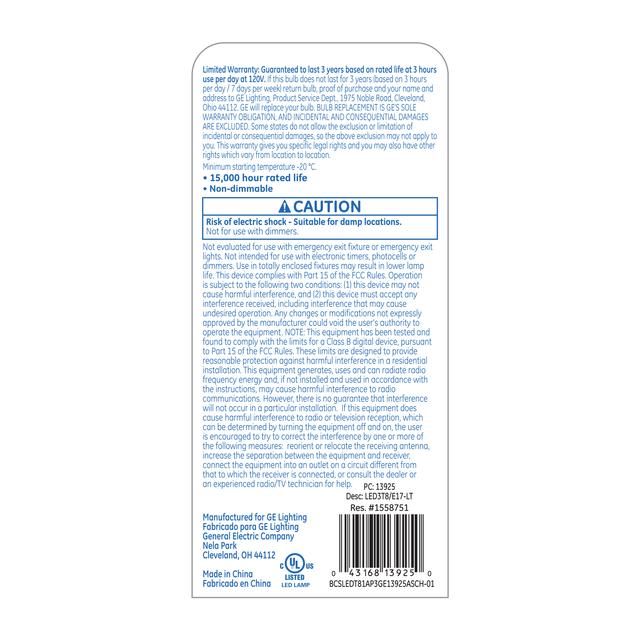 GE Specialty LED 25 Watt Replacement, Warm White, T8 Specialty Bulb (1 Pack)