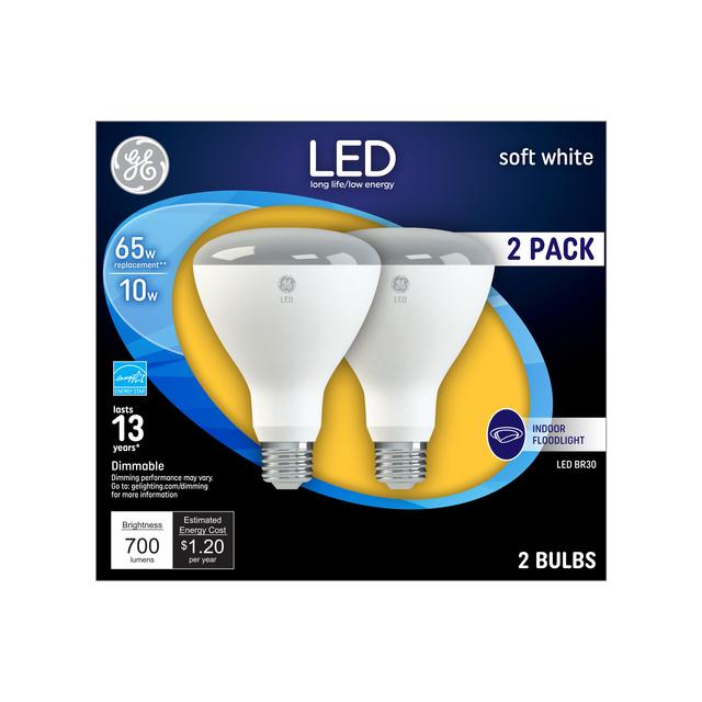 GE Classic LED 65 Watt Replacement, Soft White, BR30 Indoor Floodlight Bulbs (2 Pack)