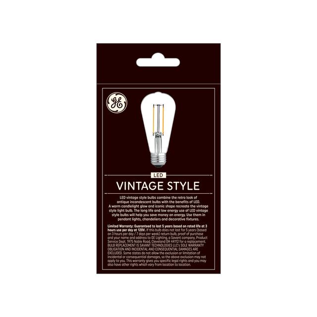 GE Vintage LED 60 Watt Replacement, Candlelight, ST19 Edison Bulbs (2 Pack)