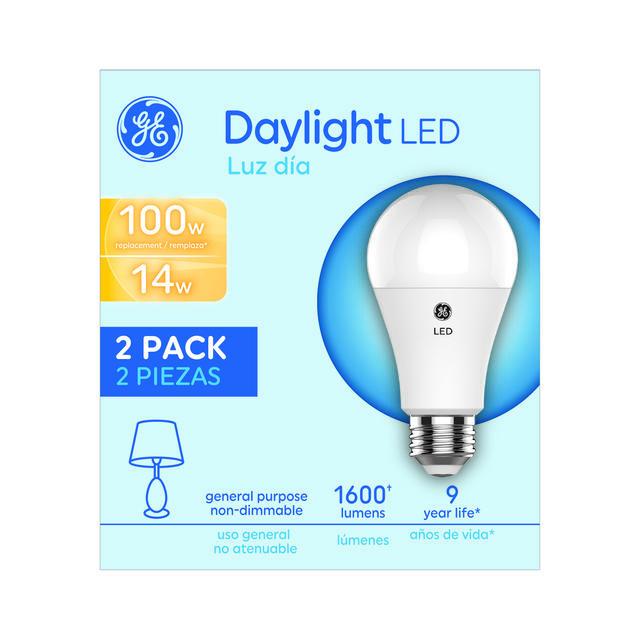 GE Basic LED 100 Watt Replacement, Daylight, A19 General Purpose Bulbs (2 Pack)