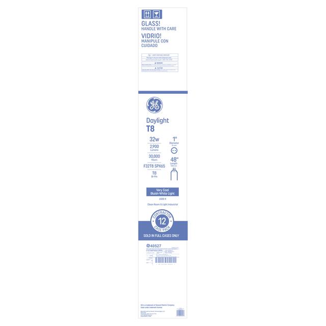 GE Daylight 32 Watt 48 Inch T8 G13 Base Fluorescent Tube 12 Pack